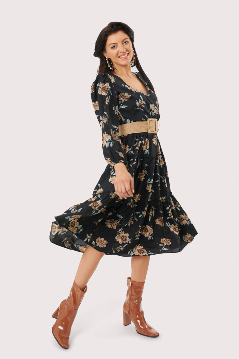Floral Print Wrap Midi Dress